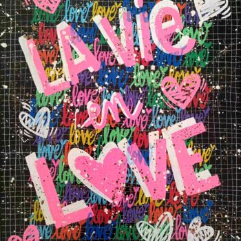 제목이 "La vie en Love"인 미술작품 Monna Art로, 원작, 아크릴 나무 들것 프레임에 장착됨