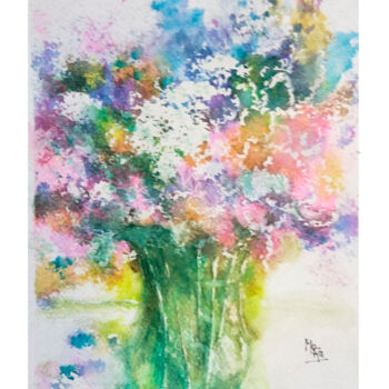 Painting titled "Jarrón con flores#" by Mora Castela, Original Artwork, Watercolor