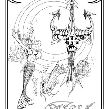 Arts numériques intitulée "Pisces Zodiac Sign" par Moreno Franco, Œuvre d'art originale, Encre