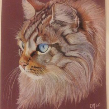 Dessin intitulée "chat" par M. Olivier, Œuvre d'art originale, Pastel