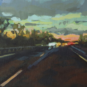 Pintura intitulada "Evening Highway Lig…" por Morgane Raingeard, Obras de arte originais, Acrílico