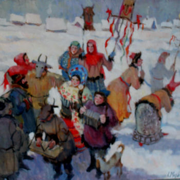 Peinture intitulée "Ряженые." par Irina Moskaliova, Œuvre d'art originale, Huile Monté sur Châssis en bois