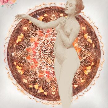 Mandala Vintage Sensual Nude Woman Pose