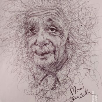 Dessin intitulée "Albert Einstein" par Mourad Lila, Œuvre d'art originale, Encre