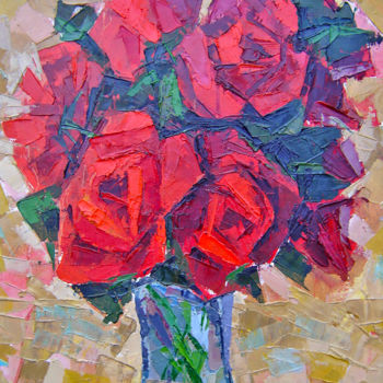 Painting titled "Red Roses" by Tigran Movsisyan, Original Artwork, Oil