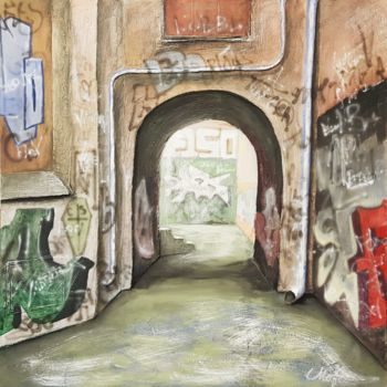 Schilderij getiteld "Painted courtyard o…" door Tigran Movsisyan, Origineel Kunstwerk, Acryl