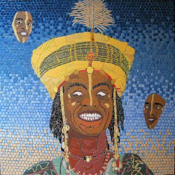 Sculpture titled "Seduction wodaabe" by Igor Laszlo, Original Artwork, Mosaic Mounted on Wood Panel