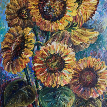 「sunflowers」というタイトルの絵画 Yura Matiyashchukによって, オリジナルのアートワーク, オイル