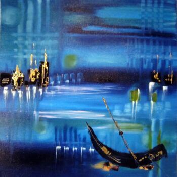 Pintura intitulada "Madras en bleu" por Muriel Cayet, Obras de arte originais
