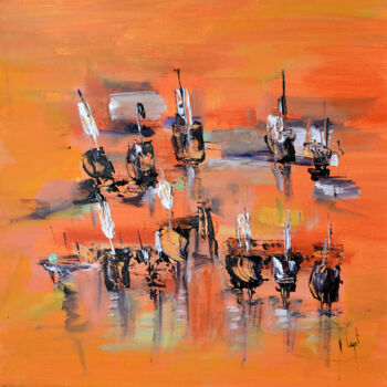 Peinture intitulée "Tangerine Bay" par Muriel Cayet, Œuvre d'art originale