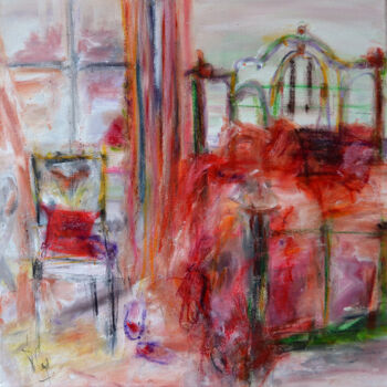 Painting titled "Chambre au lit vert…" by Muriel Cayet, Original Artwork