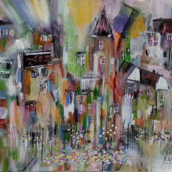 Peinture intitulée "Une ville joyeuse e…" par Muriel Cayet, Œuvre d'art originale, Acrylique