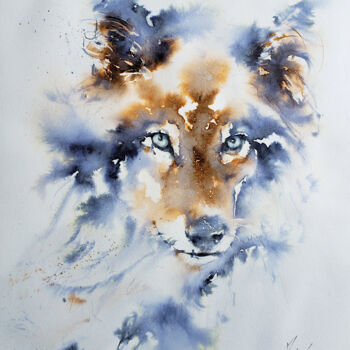 Peinture intitulée "Rêve de loup" par Muriel Mougeolle, Œuvre d'art originale, Aquarelle