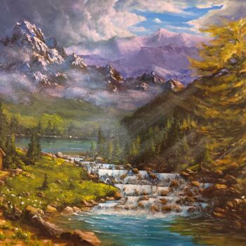 Painting titled "Cascade" by Muriel Thoreau, Original Artwork, Oil