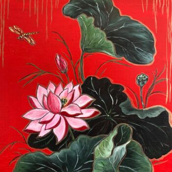 Malarstwo zatytułowany „Le Lotus et la Libe…” autorstwa Muriel Besson-Braem, Oryginalna praca, Olej