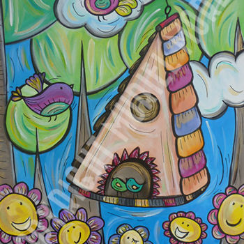 Painting titled "Swinging Birdhouse" by Mimi Bondi, Original Artwork, Oil