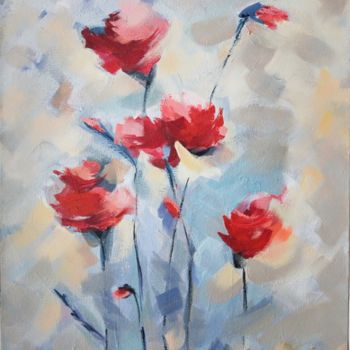 「Kırmızı çiçekler」というタイトルの絵画 Mürşide Özyonarによって, オリジナルのアートワーク, アクリル ウッドパネルにマウント