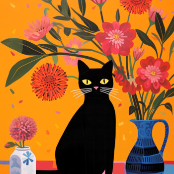 Grafika cyfrowa / sztuka generowana cyfrowo zatytułowany „BLACK CAT IN A POP…” autorstwa Muse Korner, Oryginalna praca, Kola…