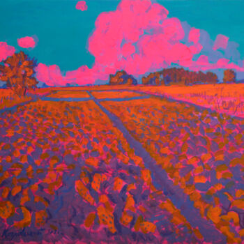 Pintura titulada "Landscape with plow…" por Mykola Kozlovskyi, Obra de arte original, Acrílico