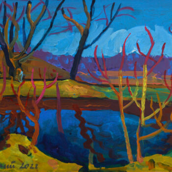 Ζωγραφική με τίτλο "Pond" από Mykola Kozlovskyi, Αυθεντικά έργα τέχνης, Ακρυλικό Τοποθετήθηκε στο Χαρτόνι