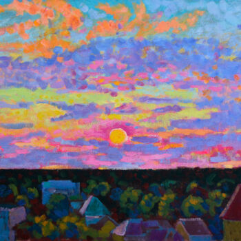 Peinture intitulée "Sunset in new Lviv." par Mykola Kozlovskyi, Œuvre d'art originale, Huile Monté sur Châssis en bois