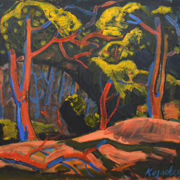 Pintura titulada "Trees in Iron Water…" por Mykola Kozlovskyi, Obra de arte original, Oleo