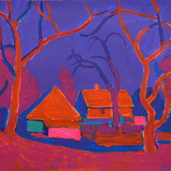 Peinture intitulée "Red evening" par Mykola Kozlovskyi, Œuvre d'art originale, Acrylique