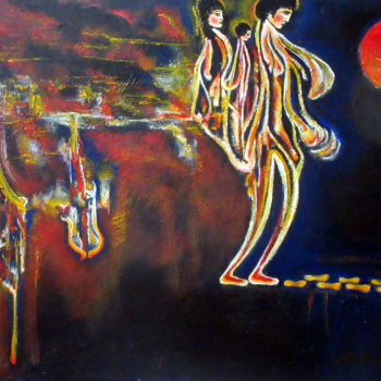 Painting titled "les-refugies-acryli…" by Marianne Charlotte Mylonas-Svikovsky (Marlo), Original Artwork, Acrylic