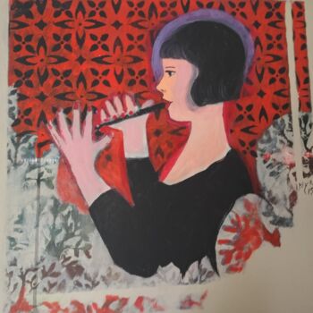 Картина под названием "Une jeune flûtiste" - Myriam Van Calster, Подлинное произведение искусства, Акрил