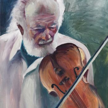 Pintura intitulada "Violinista irlandés" por Myriam Lucas, Obras de arte originais, Óleo Montado em Armação em madeira