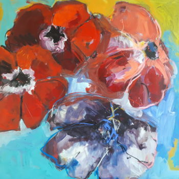 「Les anemones rouge…」というタイトルの絵画 Nadine Nacinovicによって, オリジナルのアートワーク, アクリル