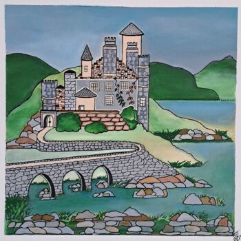 Malerei mit dem Titel "Elean Donan Castle" von Nadège Dubreuil, Original-Kunstwerk, Acryl
