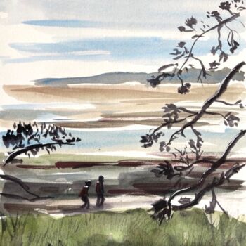 Painting titled "Promenade sur Penbr…" by Nadej Gunalp, Original Artwork, Watercolor