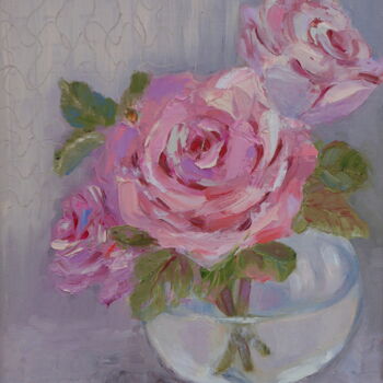 绘画 标题为“Rose in glass vase” 由Nadezda Krivohizina, 原创艺术品, 油