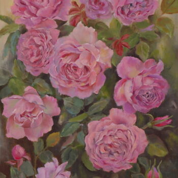 Schilderij getiteld "Rose bush" door Nadezda Krivohizina, Origineel Kunstwerk, Olie