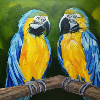 Ζωγραφική με τίτλο "Two macaw parrots o…" από Nadezhda Kokorina, Αυθεντικά έργα τέχνης, Λάδι