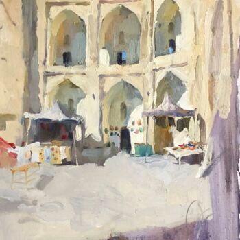 Painting titled "Madrasah" by Nadia Boldina, Original Artwork, Oil Mounted on Wood Stretcher frame