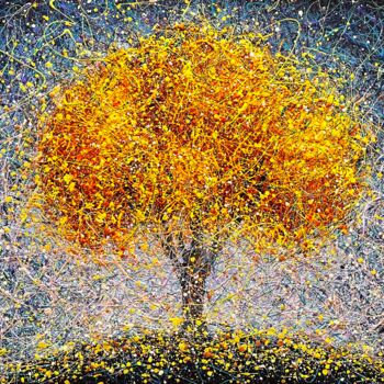 Painting titled "Yellow tree Autumn…" by Nadiia Antoniuk, Original Artwork, Acrylic