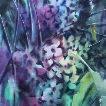 Painting titled "Hydrangea" by Nadiia Dubei, Original Artwork, Watercolor