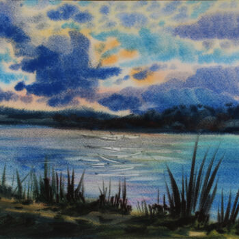 Malerei mit dem Titel "Sunset" von Nadiia Dubei, Original-Kunstwerk, Aquarell