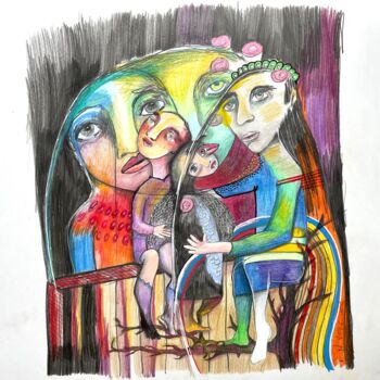 Dessin intitulée "nocturne-party" par Nadine Vergues, Œuvre d'art originale, Crayon