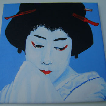 Peinture intitulée "geisha bleue" par Nadine Trescartes (fildefériste), Œuvre d'art originale, Gouache