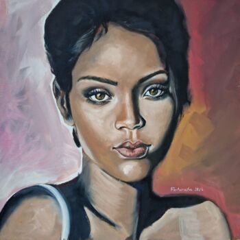 Painting titled "Sängerin Rihanna" by Nadja Schramm, Original Artwork, Oil