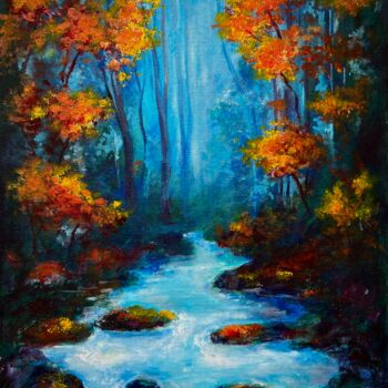 Painting titled "The river of inspir…" by Nadya Lem, Original Artwork, Acrylic Mounted on Cardboard