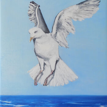 Schilderij getiteld "Seagull 1" door Nadezhda Ivanova, Origineel Kunstwerk, Olie Gemonteerd op Frame voor houten brancard