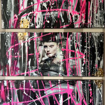 Malarstwo zatytułowany „Black/White/Pink/Go…” autorstwa Nalân Arzu Karadag, Oryginalna praca, Akryl Zamontowany na Drewniana…