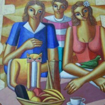 Pintura intitulada "MULHERES A MESA" por Nando Ribeiro, Obras de arte originais