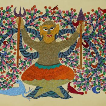 Pintura titulada "Gond Painting  ( GO…" por Nankusiya Shyam, Obra de arte original, Acrílico