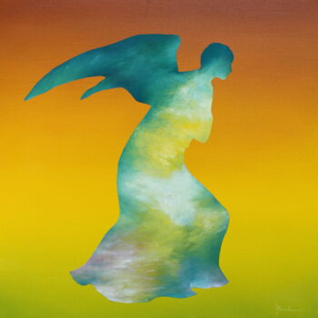 Pintura intitulada "Angel" por Naoko Paluszak, Obras de arte originais, Óleo Montado em Armação em madeira