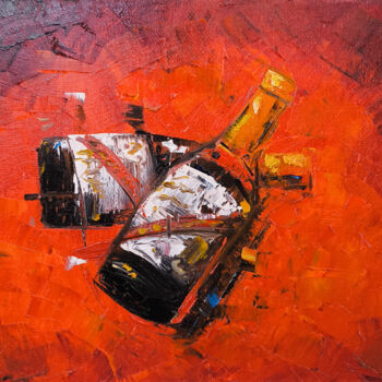 Schilderij getiteld "Passion in Bottles" door Narek, Origineel Kunstwerk, Olie Gemonteerd op Frame voor houten brancard